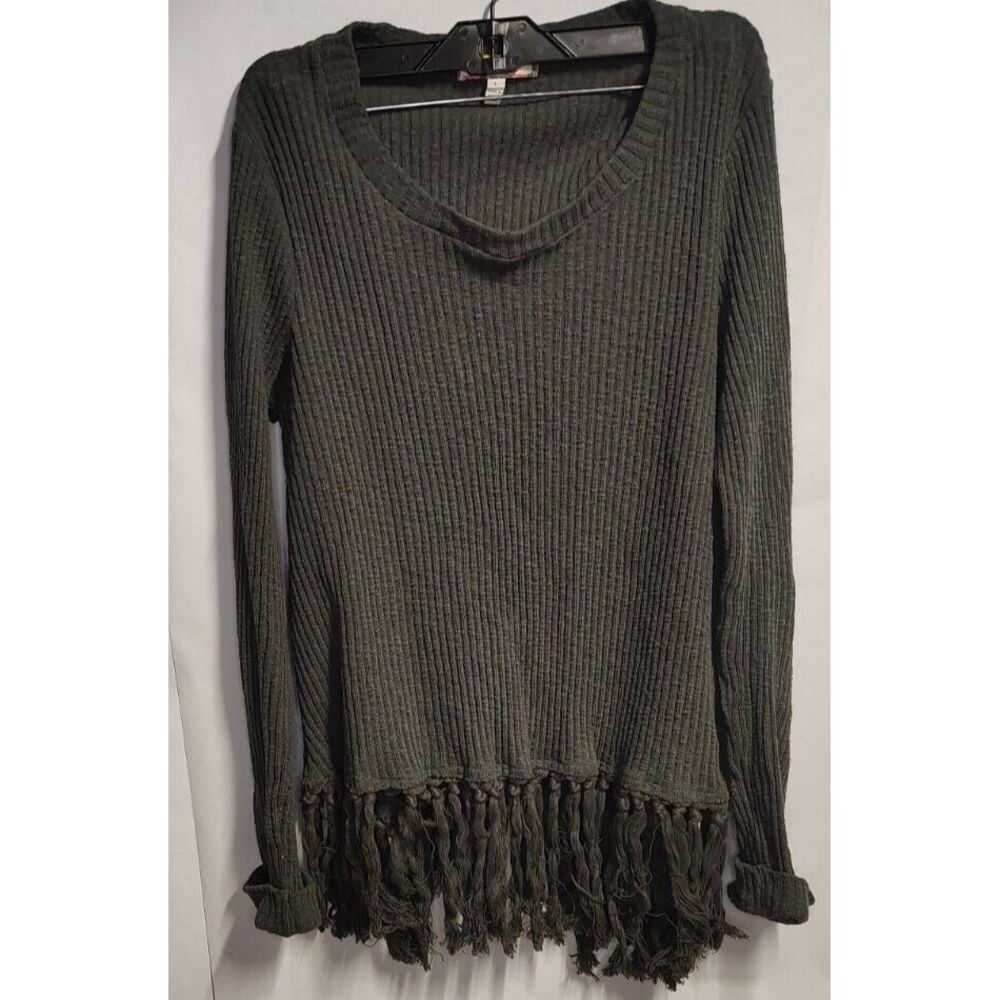 Green Eri Ali Anthropologie Womens Large Sweater‎ Malla Open Back Fringe Tassel